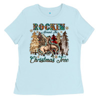 Baby Blue rockin around the christmas tree Ladies Tee - CowGirlArtShop