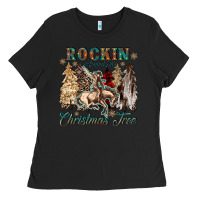 Black rockin around the christmas tree Ladies Tee - CowGirlArtShop