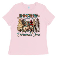 Bubblegum Pink rockin around the christmas tree Ladies Tee - CowGirlArtShop