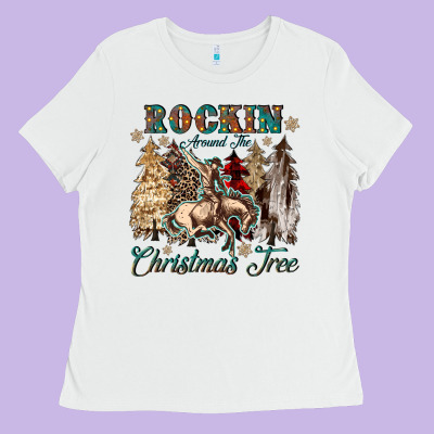Rockin Around The Christmas Tree Ladies Tee Designed By Cowgirlartshop