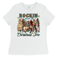 White rockin around the christmas tree Ladies Tee - CowGirlArtShop