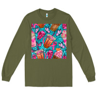 Army Green breast cancer coffee cups with butterfly seamless pattern bbs Long Sleeve Tee - BundleAndBundleShop