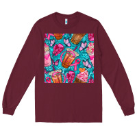Burgundy breast cancer coffee cups with butterfly seamless pattern bbs Long Sleeve Tee - BundleAndBundleShop