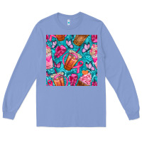 Colony Blue breast cancer coffee cups with butterfly seamless pattern bbs Long Sleeve Tee - BundleAndBundleShop