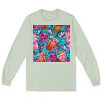 Matcha breast cancer coffee cups with butterfly seamless pattern bbs Long Sleeve Tee - BundleAndBundleShop