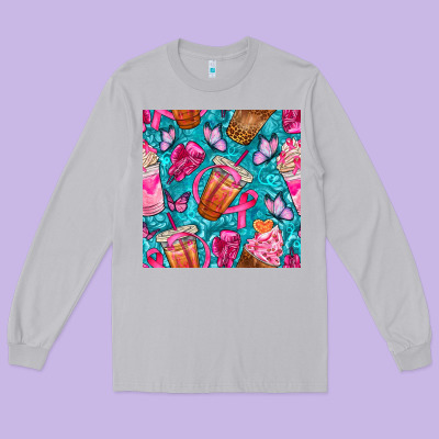 Breast Cancer Coffee Cups With Butterfly Seamless Pattern Bbs Long Sleeve Tee Designed By Bundleandbundleshop