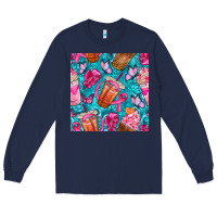 Navy breast cancer coffee cups with butterfly seamless pattern bbs Long Sleeve Tee - BundleAndBundleShop