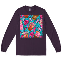Plum breast cancer coffee cups with butterfly seamless pattern bbs Long Sleeve Tee - BundleAndBundleShop