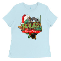 Baby Blue texas christmas Ladies Tee - CowGirlArtShop