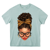 Arona Light skin afro messy bun leopard bow Heavy Core Tee - texasbilliewilder