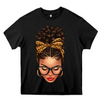 Black Light skin afro messy bun leopard bow Heavy Core Tee - texasbilliewilder