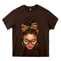 Chocolate Brown Light skin afro messy bun leopard bow Heavy Core Tee - texasbilliewilder
