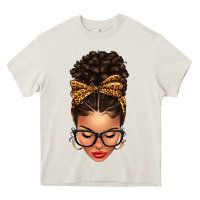 Cream Light skin afro messy bun leopard bow Heavy Core Tee - texasbilliewilder