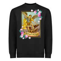 Black St Michael the Archangel - Protector Catholic Church Angel Heavyweight Sweatshirt - PixelWave