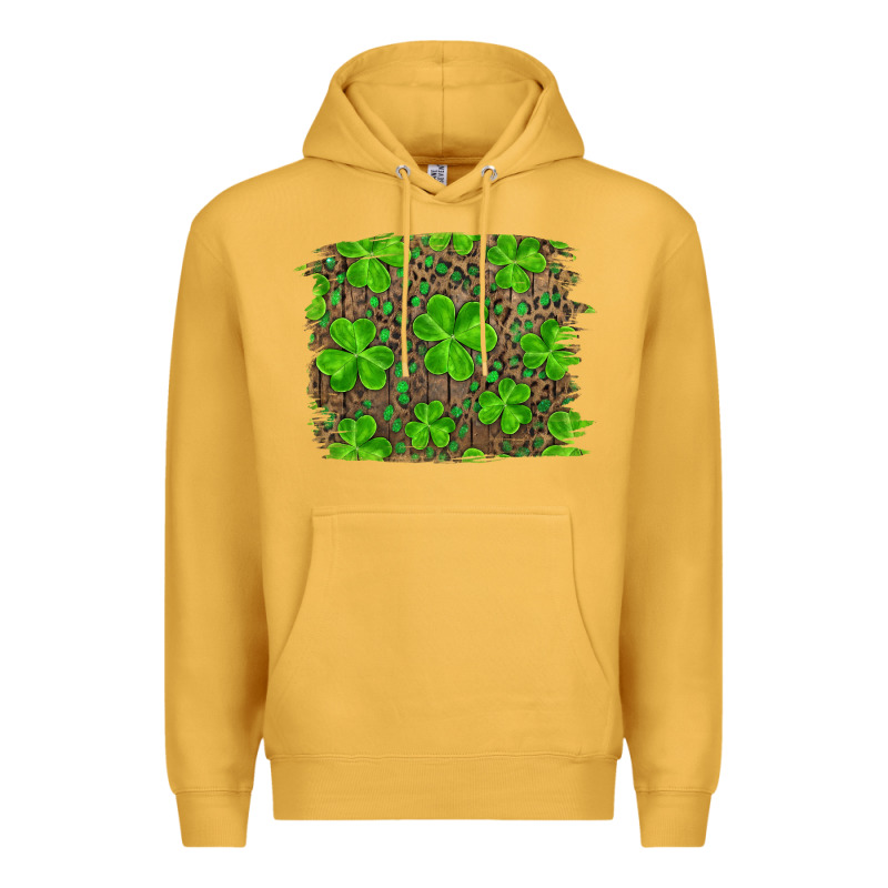 St Patrick's Day Shamrock And Leopard Distressed Premium Hoodie by RanaPortraitStore | Teevron