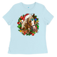 Baby Blue horse christmas wreath Ladies Tee - CowGirlArtShop
