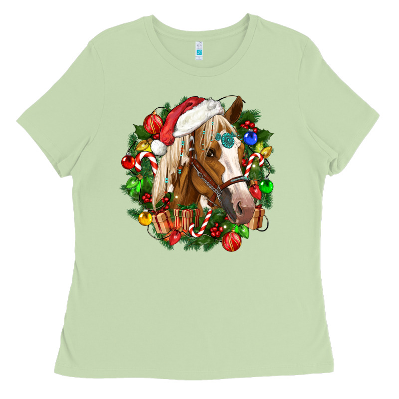 Horse Christmas Wreath Ladies Tee by CowGirlArtShop | Teevron