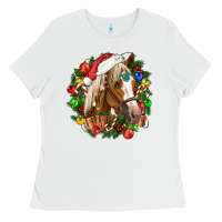 White horse christmas wreath Ladies Tee - CowGirlArtShop