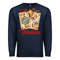 Navy be my valentine with playing cards and key Premium Sweatshirt - AdoDesignShop