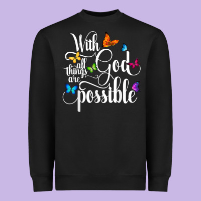 With God All Things Are Possible  Religious Butterfly Art Heavyweight Sweatshirt Designed By Inspiradesign