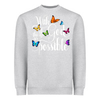 Heather Grey With God All Things Are Possible  Religious Butterfly Art Heavyweight Sweatshirt - InspiraDesign