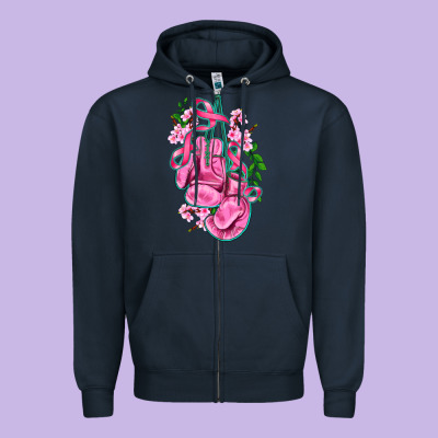 Cancer Boxing Gloves With Ribbon Zipper Hoodie Designed By Adodesignshop