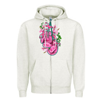 Oatmeal Heather cancer boxing gloves with ribbon Zipper Hoodie - AdoDesignShop