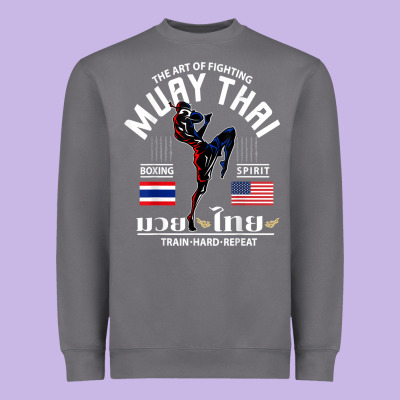 Thailand American Flag Muay Thai Boxing Train Hard Repeat T Shirt Heavyweight Sweatshirt Designed By Inspiradesign