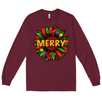 Burgundy merry christmas with light sunflower bbs Long Sleeve Tee - BundleAndBundleShop