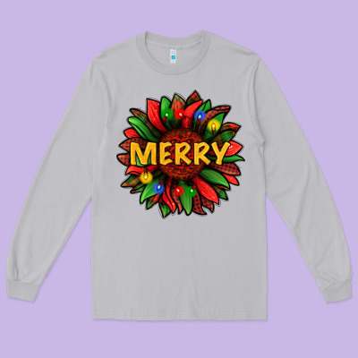Merry Christmas With Light Sunflower Bbs Long Sleeve Tee Designed By Bundleandbundleshop