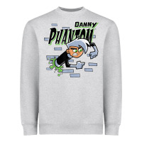 Heather Grey Danny Phantom Coming Through Brick Wall Heavyweight Sweatshirt - InspiraDesign