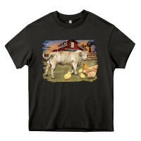 Asphalt charolaris bull and chicken in barnyard Heavy Core Tee - RanaPortraitStore