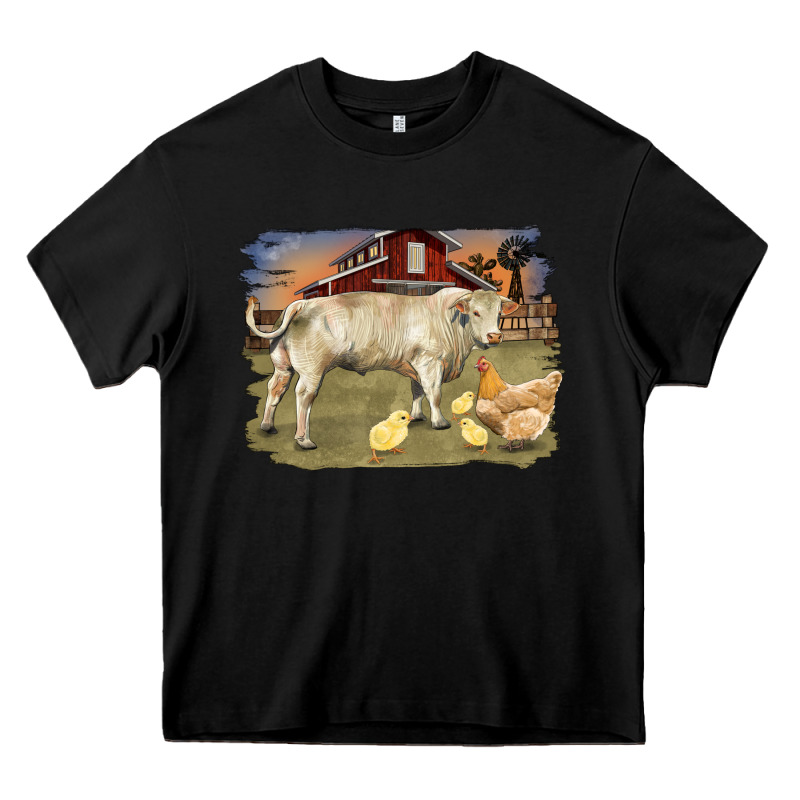 Charolaris Bull And Chicken In Barnyard Heavy Core Tee by RanaPortraitStore | Teevron