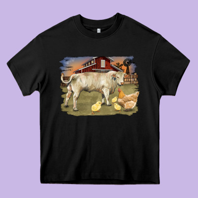 Charolaris Bull And Chicken In Barnyard Heavy Core Tee Designed By Ranaportraitstore
