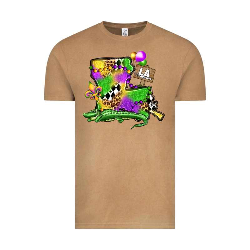 Louisiana Map Alligator Mardi Gras Olivia Vintage Tee by OliviaCreatesArt | Teevron