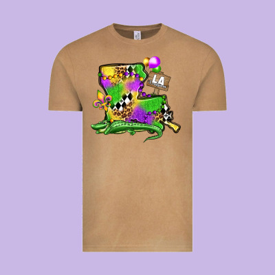 Louisiana Map Alligator Mardi Gras Olivia Vintage Tee Designed By Oliviacreatesart