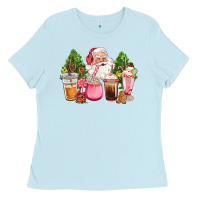 Baby Blue pink christmas santa coffe cups Ladies Tee - CowGirlArtShop