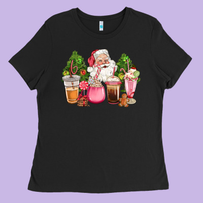 Pink Christmas Santa Coffe Cups Ladies Tee Designed By Cowgirlartshop