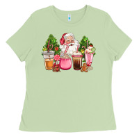 Matcha pink christmas santa coffe cups Ladies Tee - CowGirlArtShop