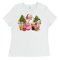 White pink christmas santa coffe cups Ladies Tee - CowGirlArtShop