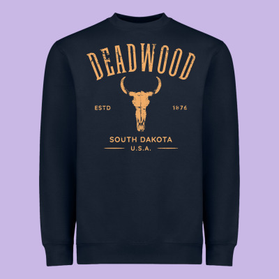 Deadwood South Dakota Usa Vintage Distressed Style Design Long Sleeve Heavyweight Sweatshirt Designed By Studioelite