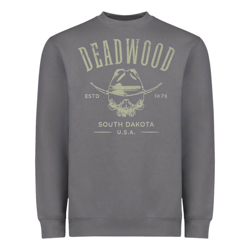 Deadwood South Dakota Usa Distressed Skull Design Souvenir Premium T S Heavyweight Sweatshirt by StudioElite | Teevron