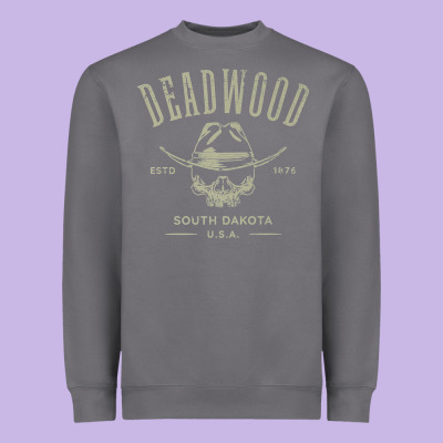 Deadwood South Dakota Usa Distressed Skull Design Souvenir Premium T S Heavyweight Sweatshirt Designed By Studioelite