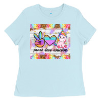 Baby Blue peace loeve unicorns Ladies Tee - CowGirlArtShop