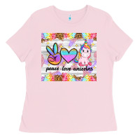 Bubblegum Pink peace loeve unicorns Ladies Tee - CowGirlArtShop