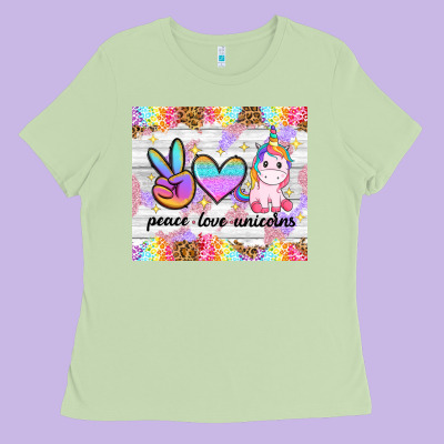 Peace Loeve Unicorns Ladies Tee Designed By Cowgirlartshop