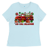 Baby Blue tis the season christmas truck Ladies Tee - CowGirlArtShop