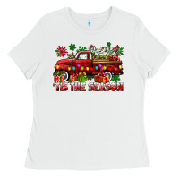 White tis the season christmas truck Ladies Tee - CowGirlArtShop