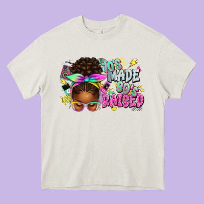 70's Made 80's Raised Afro Messy Bun Heavy Core Tee Designed By Texasbilliewilder