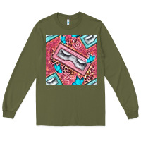 Army Green cosmetic fake eyelashes and butterfly with leopard seamless pattern bb Long Sleeve Tee - BundleAndBundleShop